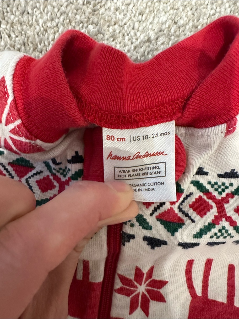 Hanna Andersson Red & Cream reindeer onesie